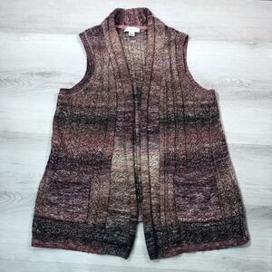 CJ Banks Open Front Knit Sweater Vest 1X  Ombre Burgundy Boho Cottagecore